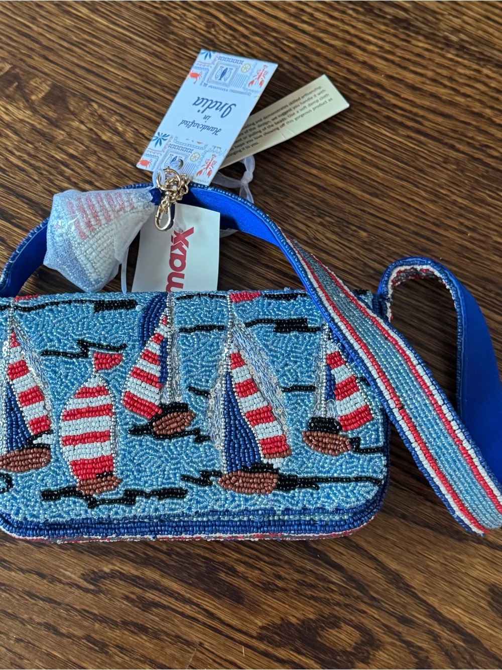 Viral Tik Tok Beaded Sailboat Purse- Blue Red
